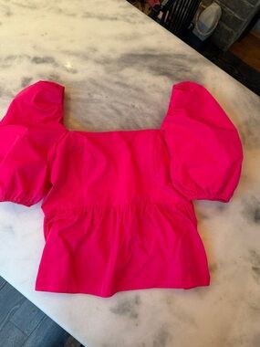 Lilly Pulitzer Hot Pink Puff-Sleeve Square Neck Top